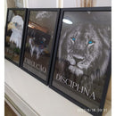 Kit 3 Quadros Decorativos Leão Animais Motivacional Moderno Para Sala Quarto Com Moldura e Vidro - Bellgari