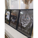 Kit 3 Quadros Decorativos Leão Animais Motivacional Moderno Para Sala Quarto Com Moldura e Vidro - Bellgari