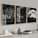 Kit 3 Quadros Decorativos Leão Animais Motivacional Moderno Para Sala Quarto Com Moldura e Vidro - Bellgari