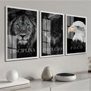 Kit 3 Quadros Decorativos Leão Animais Motivacional Moderno Para Sala Quarto Com Moldura e Vidro - Bellgari