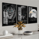 Kit 3 Quadros Decorativos Leão Animais Motivacional Moderno Para Sala Quarto Com Moldura e Vidro - Bellgari
