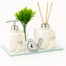 Kit Banheiro Lavabo Groover Difusor Aromatizador e Saboneteira Luxo C/ Bandeja Espelhada - Bellgari