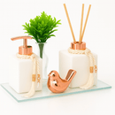 Kit Banheiro Lavabo Groover Difusor Aromatizador e Saboneteira Luxo C/ Bandeja Espelhada - Bellgari