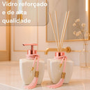 Kit Vidros Lavabo Branco Deluxe C/ Enfeite Difusor E Sabonete - Bellgari